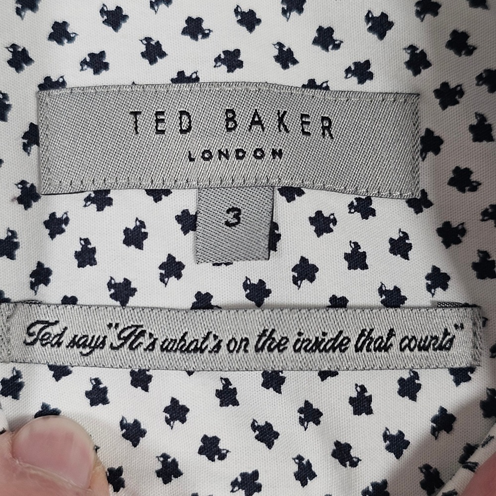 Ted Baker London Mens Geometric Print Button Down Shirt Blue White Size 3 - Picture 4 of 11